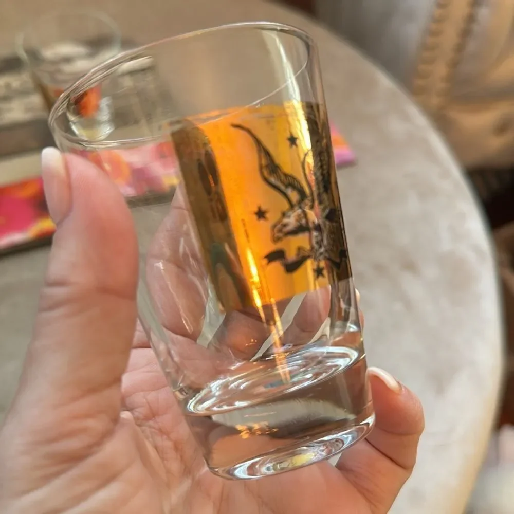 VTG *Federal Gold American Eagle* Stars! Set of 2 Cordial Shot Glasses